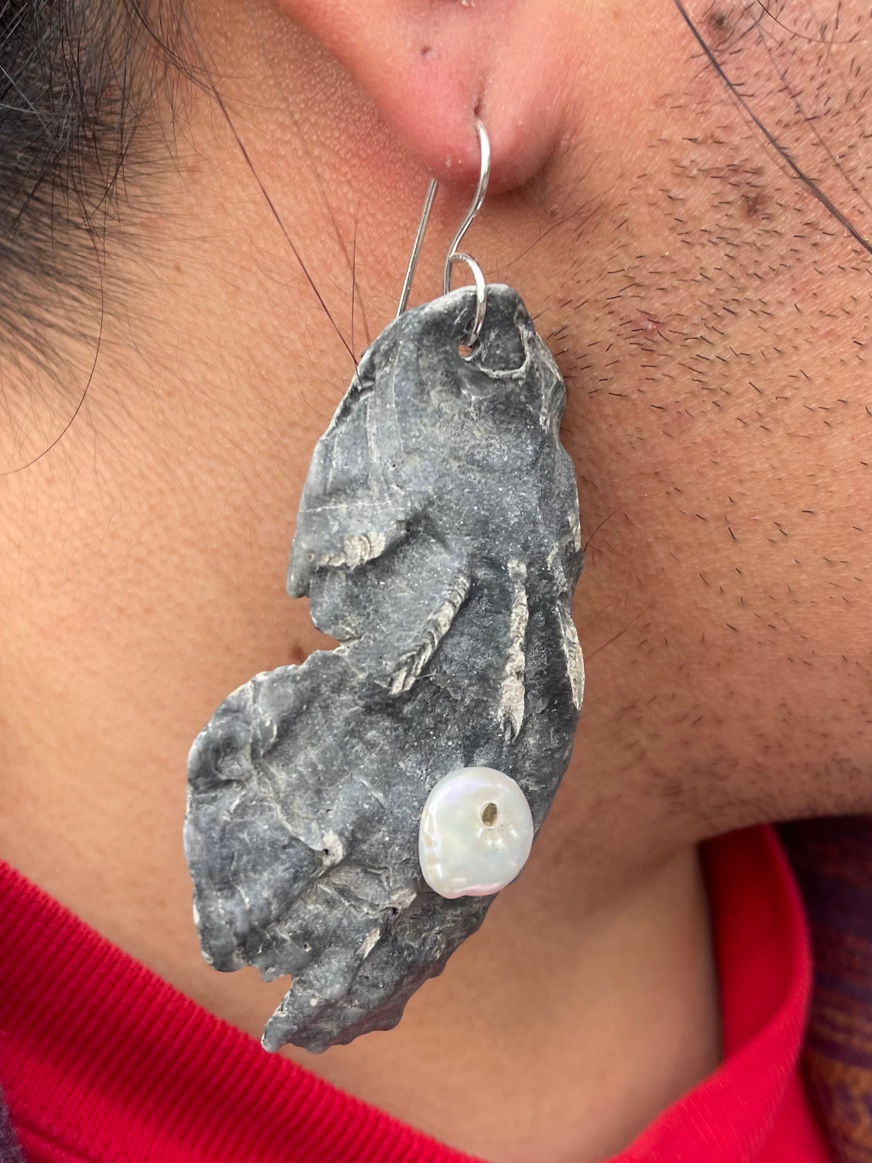 One of a kind fossilized shell earrings